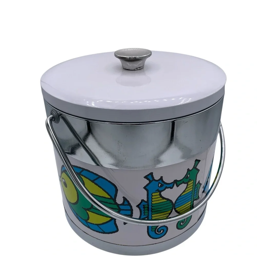 Tropical 1960’s Ice Bucket Vintage Chrome